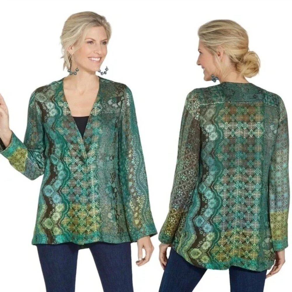 Soft Surroundings Saskia Super Soft Teal Woven Boho Relaxed Fit Jacket Sz S